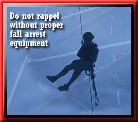 Rappelling from tower
